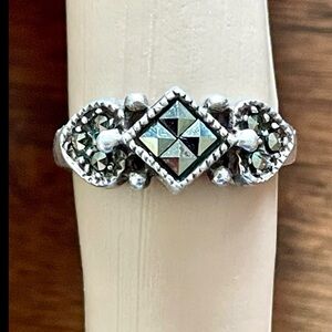 Vintage Marcasite Gemstone Ring Sterling Silver 925 Sz 5.3/4